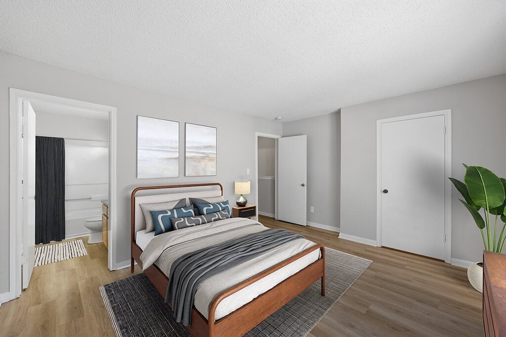 Bedroom with closet at Greens of Pine Glen in Durham NC